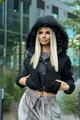 Geaca Bomber din Fâș Imprimat, Material Matlasat, cu Fermoar, si Buzunare Laterale, Versate, Neagra