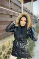 Geaca de Dama LUXENTO din Fas, cu Buzunare Laterale,cu Gluga si Blana, cu Fermoare si Siret in Talie, Neagra