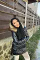 Geaca de Dama LUXENTO din Fas, cu Buzunare Laterale,cu Gluga si Blana, cu Fermoare si Siret in Talie, Neagra