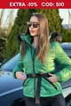 Geaca  de Dama LUXXURY din Fas, Fata Dubla,cu Gluga si Blana, cu Fermoare si Centura in Talie, Verde