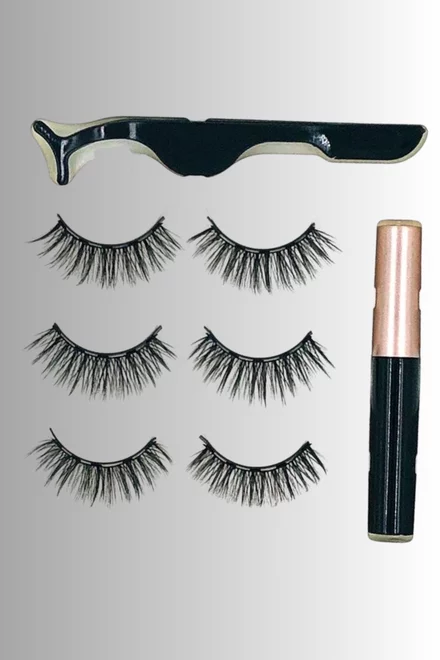 Gene Magnetice Extensii, Set de Trei Perechi, cu Lipici Eyeliner si Penseta pentru Fixare Incluse, Suit Black