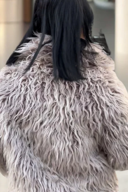 Haina de dama ,din Blana Ecologica ,cu Inchidere Fermoar ,Sienna, Bej