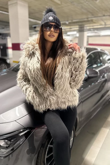 Haina de dama ,din Blana Ecologica ,cu Inchidere Fermoar ,Sienna, Bej