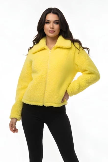 Haina de Dama, Material Pufos Tip Teddy, cu Inchidere Fermoar, Sunnia, Galbena