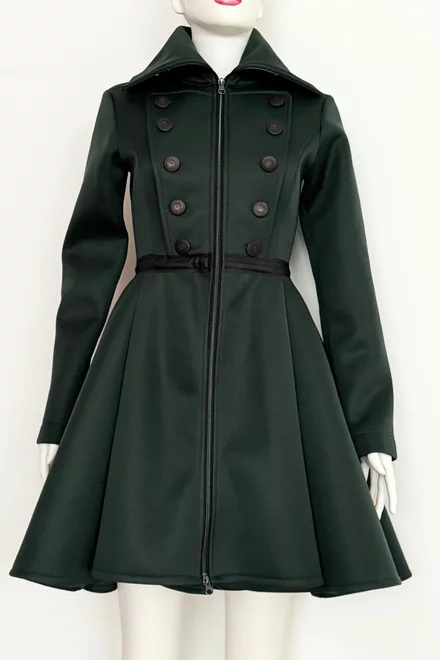 Jacheta dama Accesorizata cu Nasturi, cu Inchidere Fermoar si cu Buzunare, Carla, Verde Inchis