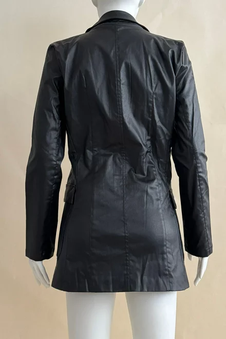 Jacheta de Dama din Piele Ecologica, cu Nasturi, Model Cambrat, Keiko, Neagra