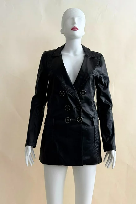 Jacheta de Dama din Piele Ecologica, cu Nasturi, Model Cambrat, Keiko, Neagra