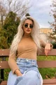 Maleta Dama BEIGENON din Catifea,cu Maneci Lungi din Pulover, Bej