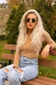 Maleta Dama BEIGENON din Catifea,cu Maneci Lungi din Pulover, Bej
