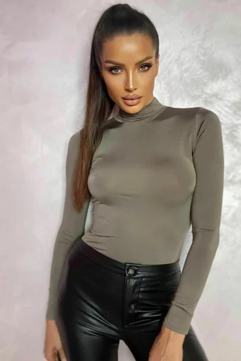 Black Friday - Reduceri Maleta Dama din Lycra Lucios, pe Gat, cu Maneca Lunga, Nisip Lucios Promotie