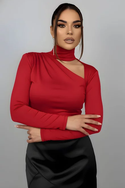 Maleta de Dama, din Lycra, cu Decupaj si Maneci Lungi, Christal, Rosie