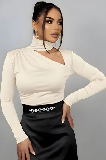 Maleta de Dama, din Lycra, cu Maneci Lungi si Decupaj, Ballerina, Ivoire