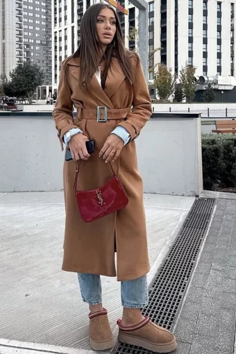 Palton Midi de Dama, Petrecut pe Bust si Crapatura la Spate, October, Maro