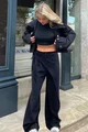 Pantalon Casual de Dama, Evazat, cu Fusta Atasata, Karm, Negru