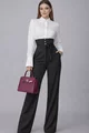 Pantalon de Dama, din Bistrech, cu Talie Inalta si Dungi Albe, Darrys, Negru