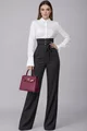 Pantalon de Dama, din Bistrech, cu Talie Inalta si Dungi Albe, Darrys, Negru