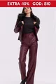Pantalon de Dama, din Piele Ecologica, Croi Lejer si Talie Inalta, Azzurro, Burgundy