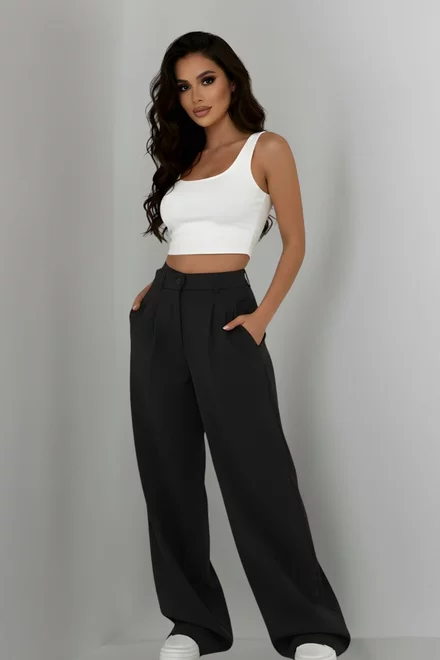 Pantalon Lejer, din Bistrech, cu Buzunare, Averyy, Negru