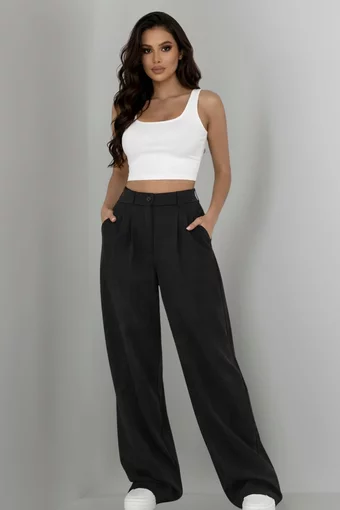 Pantalon Lejer, din Bistrech, cu Buzunare, Averyy, Negru