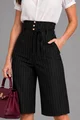Pantalon Trei Sferturi de Dama, din Bistrech, cu Talie Inalta, Vamos, Negru