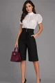 Pantalon Trei Sferturi de Dama, din Bistrech, cu Talie Inalta, Vamos, Negru