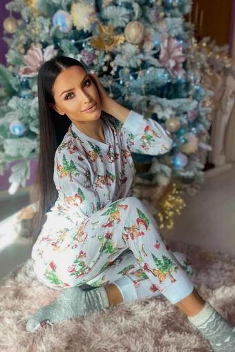 Pijama de Dama din Bumbac, Christmas Gnomi Print verde