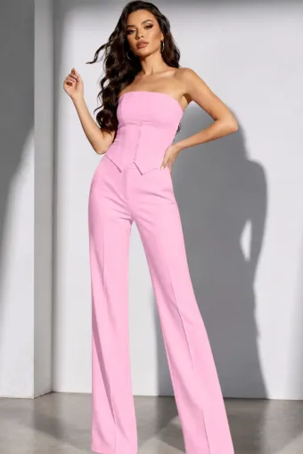 Compleu de Dama, Doua Piese, din Bistrech, Top si Pantalon Lung, Jadore, Roz
