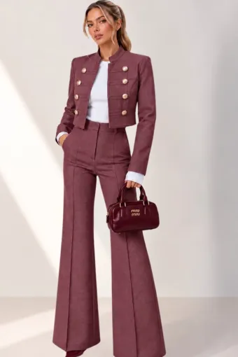 Compleu din Blug, Jacheta si Pantalon Lung Evazat, Berrybloom, Roz