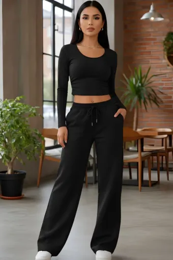 Trening de Dama, din Bumbac, Pantalon Lejer si Bluza, Willow, Negru