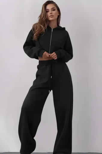 Trening Lejer de Dama, din Doua Piese, Hanorac si Pantalon Lejer, Panthera, Negru