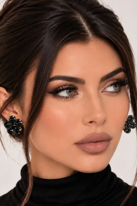 Cercei de Dama, Tip Floare, cu Cristale, Eclat, Negru