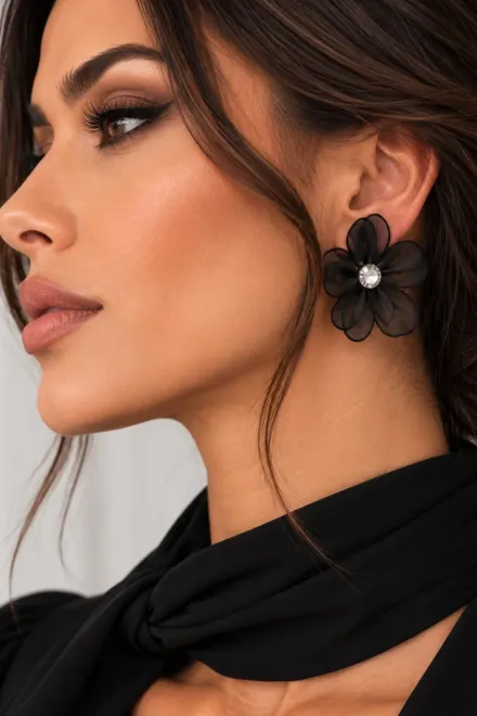 Cercei Eleganti de Dama, Tip Floare, Negru