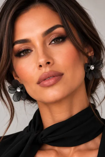 Cercei Eleganti de Dama, Tip Floare, Negru