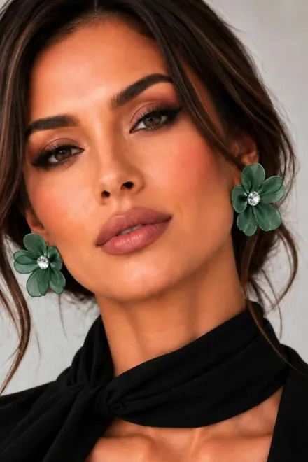 Cercei Tip Floare, Olive, Verde 