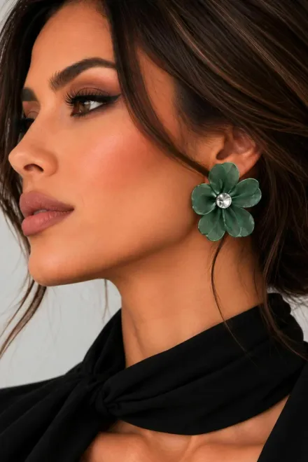 Cercei Tip Floare, Olive, Verde 