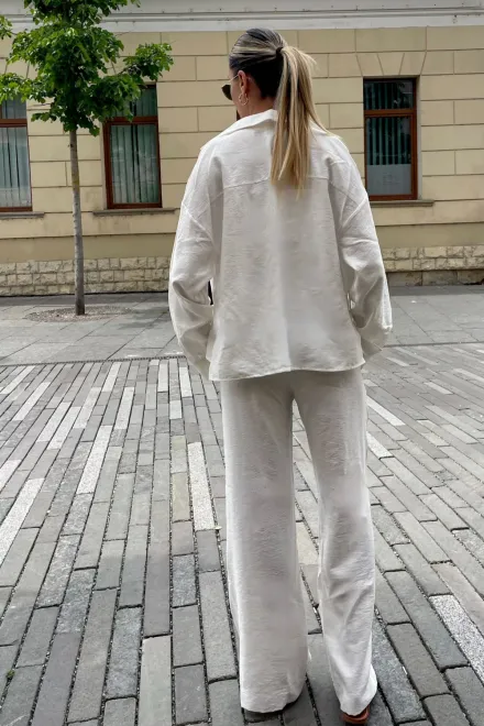 Compleu de Dama, din Doua Piese, Camasa si Pantalon Lejer cu Buzunare, Emiratte, Ivoire