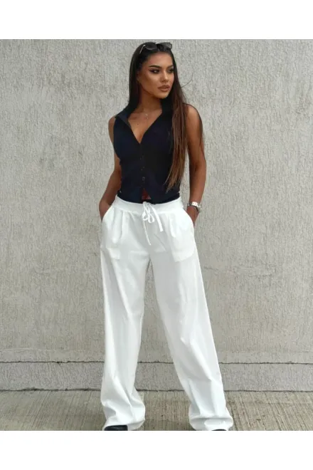 Compleu de Dama, din Doua Piese, Pantalon cu Betelie Dubla si Vesta, Hellyore, Alb-Negru picture - 3