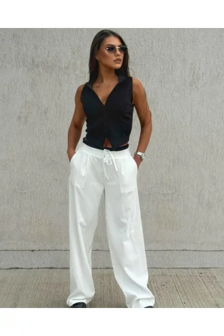 Compleu de Dama, din Doua Piese, Pantalon cu Betelie Dubla si Vesta, Hellyore, Alb-Negru picture - 10
