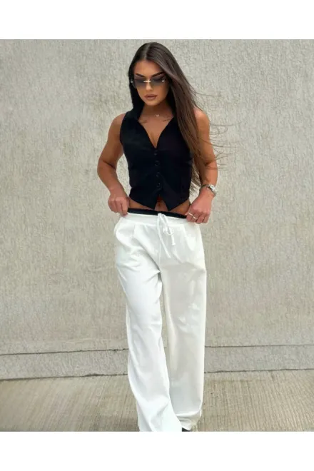 Compleu de Dama, din Doua Piese, Pantalon cu Betelie Dubla si Vesta, Hellyore, Alb-Negru