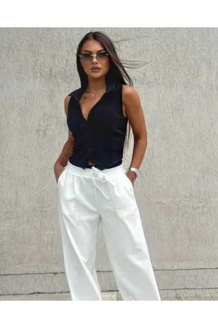 Compleu de Dama, din Doua Piese, Pantalon cu Betelie Dubla si Vesta, Hellyore, Alb-Negru picture - 11
