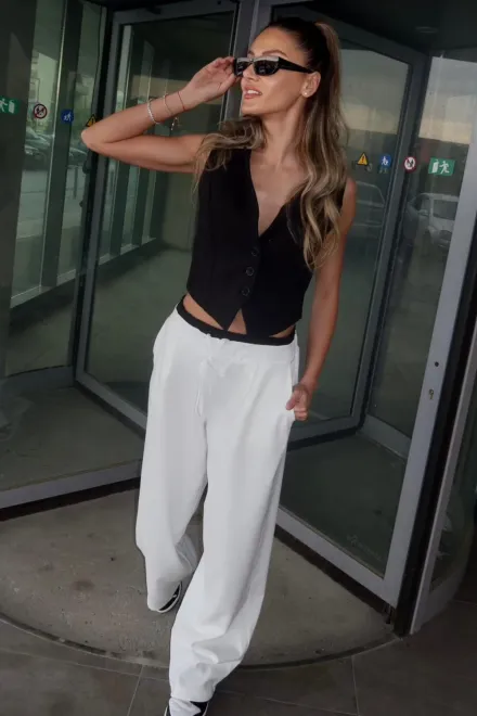 Compleu de Dama, din Doua Piese, Pantalon cu Betelie Dubla si Vesta, Hellyore, Alb-Negru picture - 6