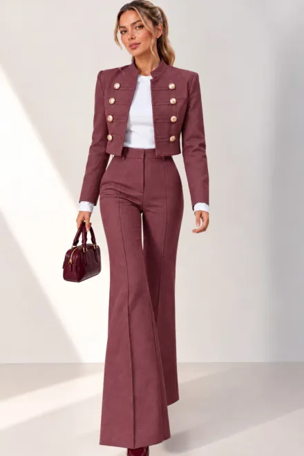 Compleu din Blug, Jacheta si Pantalon Lung Evazat, Berrybloom, Roz