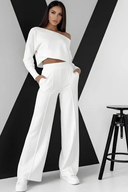 Compleu din Bumbac, din Doua Piese, Bluza si Pantalon, Evanie, Ivory