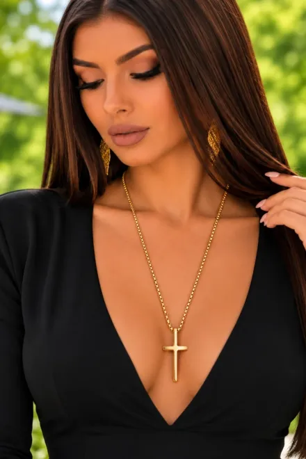 Lantisor Statement cu Pandativ Cruce, Vivien, Auriu