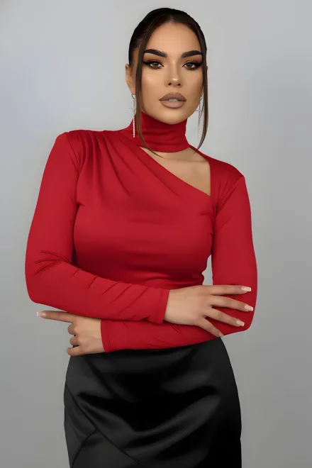 Maleta de Dama, din Lycra, cu Decupaj si Maneci Lungi, Christal, Rosie