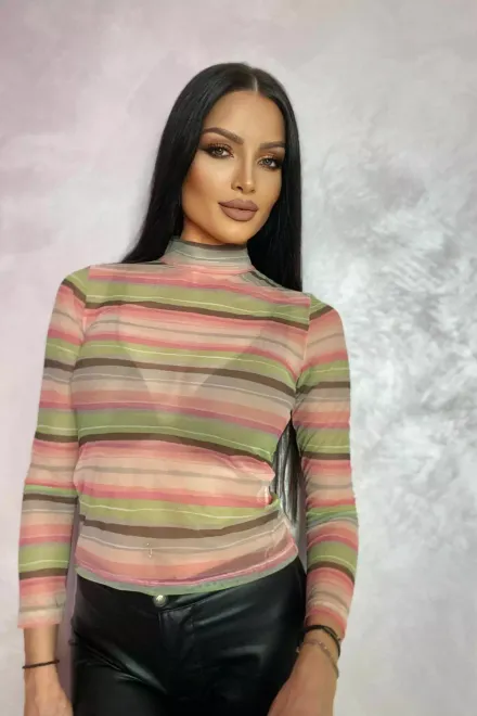 Maleta  de Dama, Semi-trasparenta, cu Combinatie de Dungi, din Voal, Lined, Multicolora