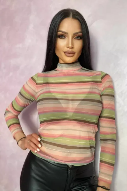 Maleta  de Dama, Semi-trasparenta, cu Combinatie de Dungi, din Voal, Lined, Multicolora