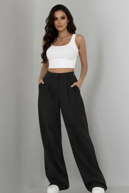 Pantalon Lejer, din Bistrech, cu Buzunare, Averyy, Negru