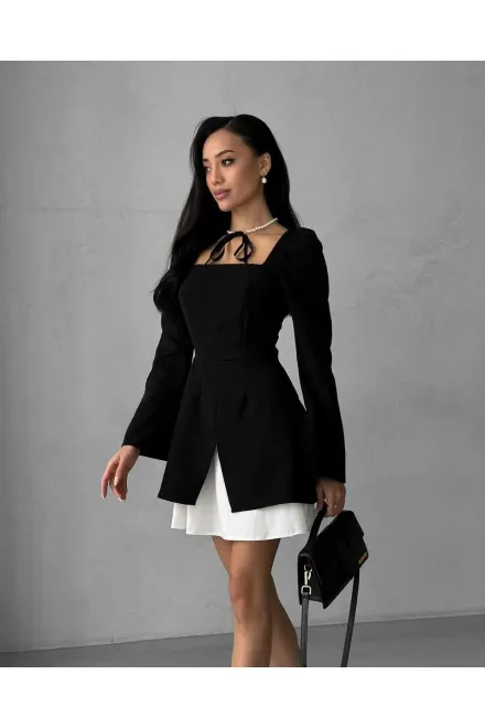Rochie de Dama din Bistrech, cu Poplin si Maneci Crapate, Sollysta, Neagra