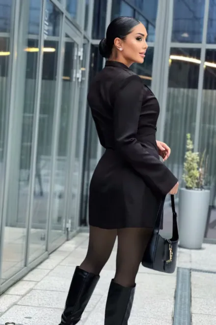 Rochie de Dama, Tip Sacou, Cu maneci Lungi Crapate si Inchidere Nasturi, Zelennys, Neagra